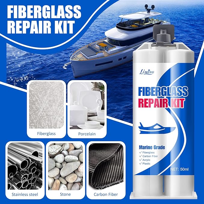 Limino Marine Fiberglass Repair Kit - 100ml Fiberglass Resin Filler for Fiberglass Bathtub Chips Cracks Holes Scratch Repair - Gel Coat Repair Kit for Boats, Jet Skis, Surf Boat, Kayak, UV-Resistant