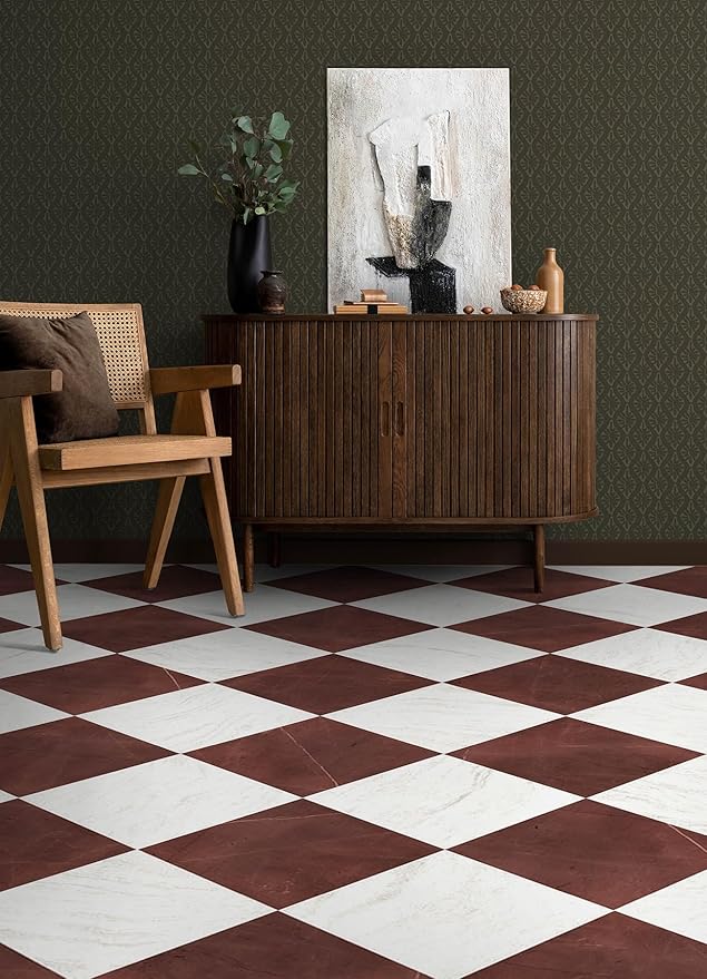 FloorPops x Chris Loves Julia Bonneville Oxblood Peel and Stick Floor Tiles, FP6333