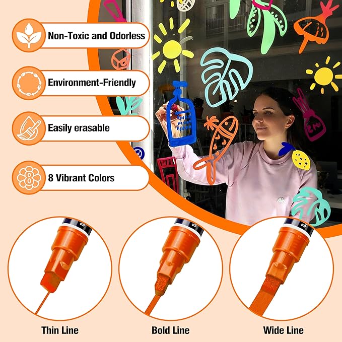 IJIANG Chalk Markers Neon 8 Colors, Jumbo Liquid Chalk Markers with 10mm 3-in-1 Tips Perfect for Blackboard Whiteboard Chalkboard and Window Cars Glass Mirror, Dry & Wet Erase Pens