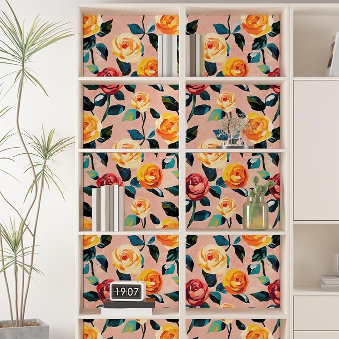 Watercolor Boho Floral Peel and Stick Wallpaper 17.5" x393",Colorful | Self Adhesive/Removable/Waterproof/Thick Vinyl Contact Paper for Bathroom Bedroom Shelf Cabinet Drawer,Prepasted,Easy Peel