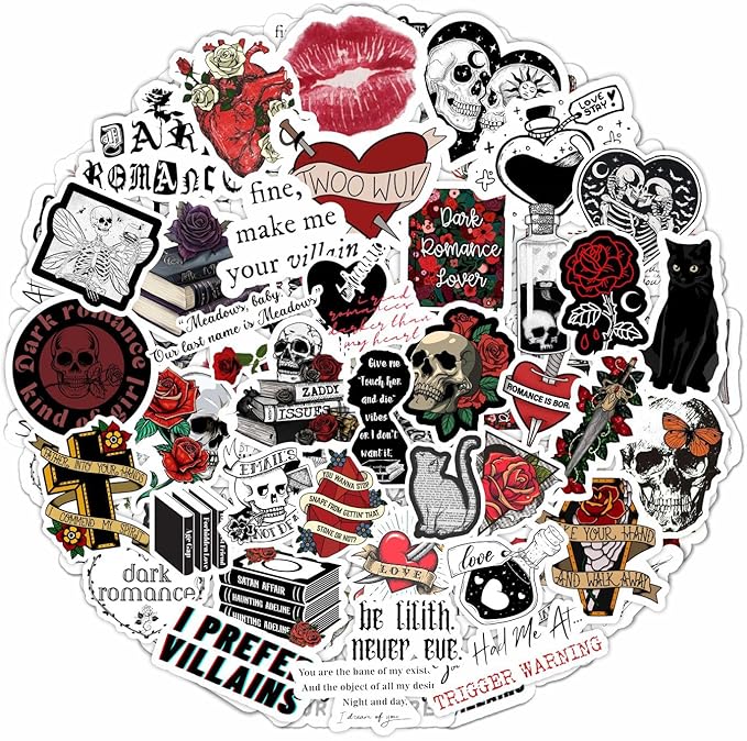 BulbaCraft 100Pcs Dark Romance Stickers for Water Bottle and Laptop - Dark Romance Party Supplies & Decorations, Waterproof Vinyl Decals, Love and Gothic Stickers, Gifts for Women & Men