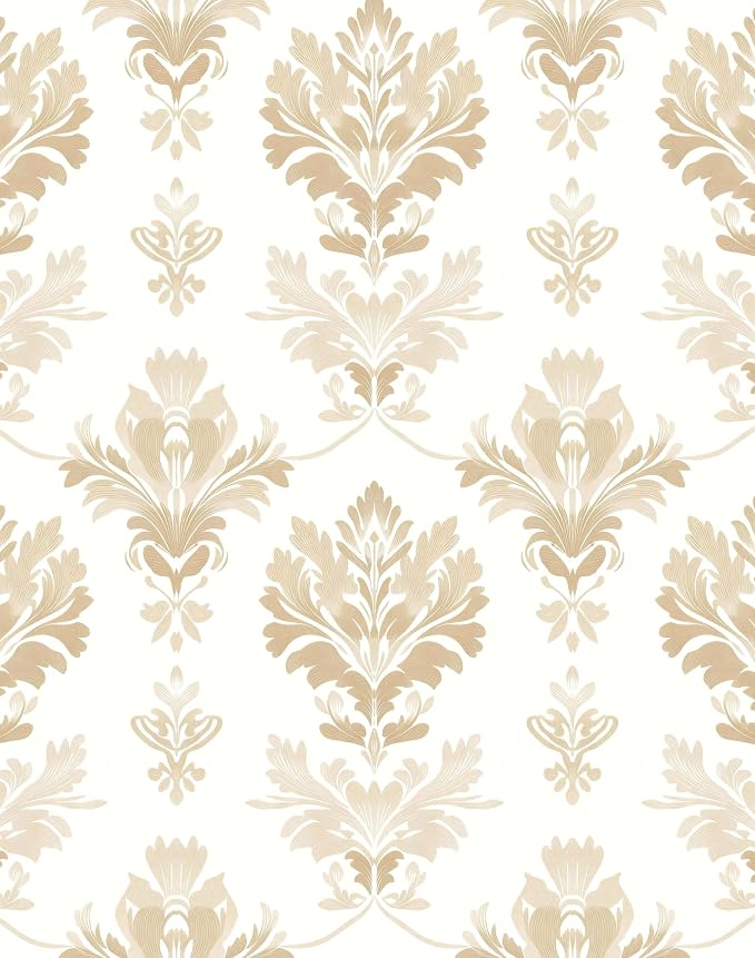 Light Symmetry Floral Peel and Stick Wallpaper 17.5" x 118",Beige | Self Adhesive/Removable/Waterproof/Thick Vinyl Contact Paper for Bathroom Bedroom Shelf Cabinet Drawer,Prepasted,Easy Peel