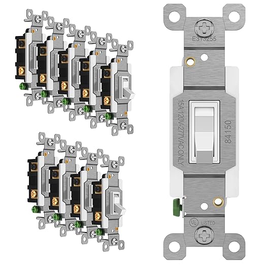 ENERLITES 4-Way Toggle Light Switch, Four Way, Side Wiring, Copper Wire Only, Grounding Screw, Residential Grade, 15A 125VAC 60Hz, UL Listed, 84150-W-10PCS, White 10 Pack