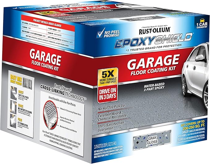 Rust-Oleum 327081 EPOXYSHIELD Garage Floor Coating Kit, 1 Car, Gloss Dark Gray