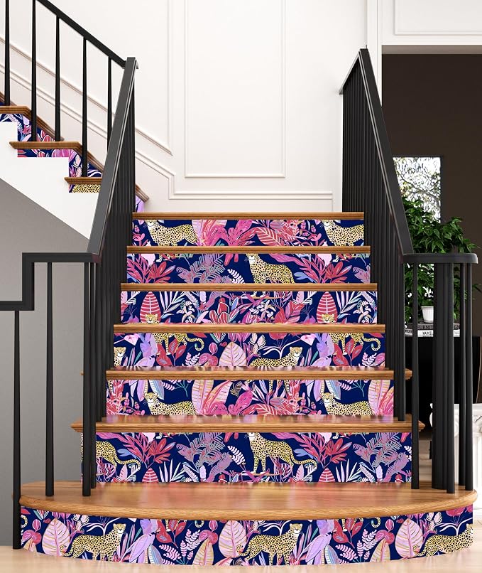 Purple Vintage Leopard Peel and Stick Wallpaper 17.5" x 393" | Waterproof Vinyl Self Adhesive Removable Renter Friendly Floral Contact Paper