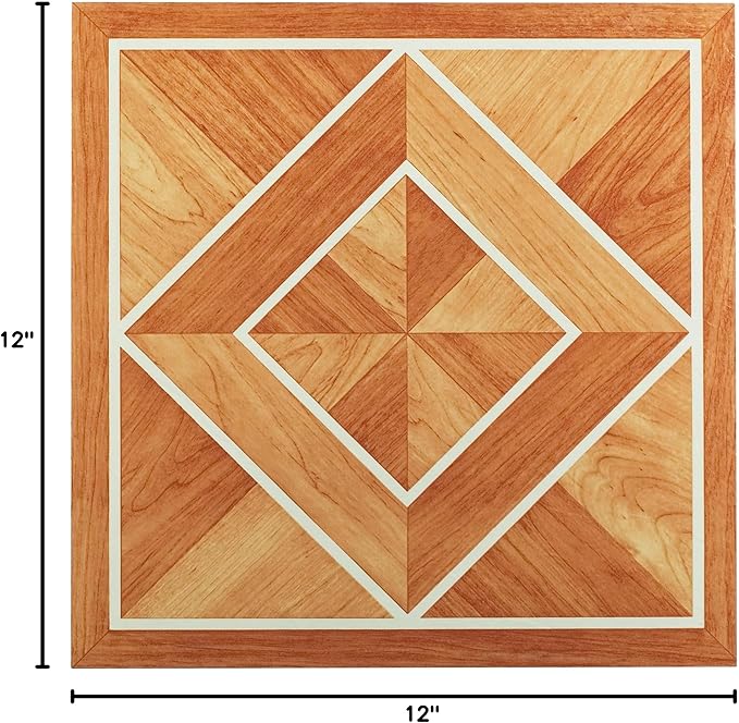 Tivoli Self Adhesive Vinyl Floor Tiles, 45 Tiles - 12" x 12", White Border Inlaid Parquet - Peel & Stick, DIY Flooring for Kitchen, Dining Room, Bedrooms, Basements & Bathrooms by Achim Home Decor