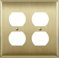 ENERLITES Double Duplex Receptacle Metal Wall Plate, Stainless Steel Outlet Cover, Corrosion Resistant, Size 2-Gang 4.50" x 4.57", Stainless Steel 201, 7722-BB, Brushed Brass, Gold