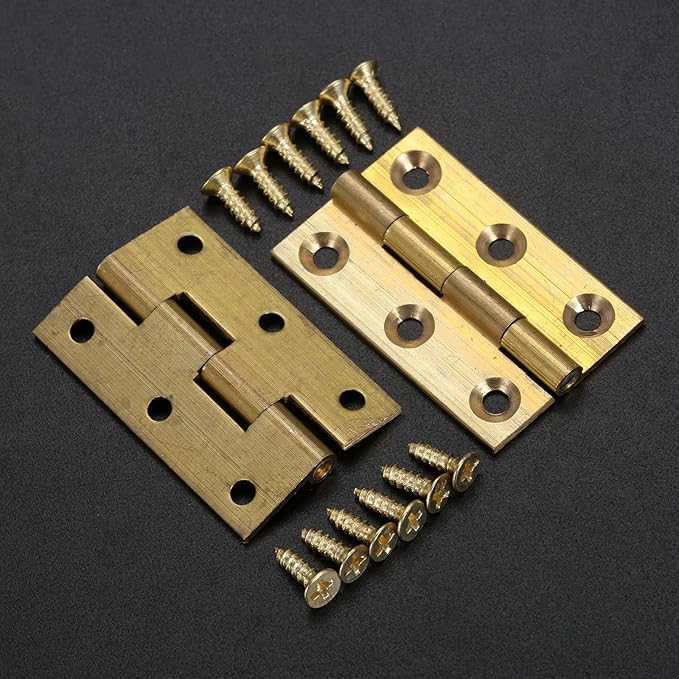 dophee 4Pcs Pure Brass Mini Hinges, Folding Butt Hinges for Drawer Cabinet Cupboard Door Jewelry Box Wooden Case Furniture, 1.5 Inch