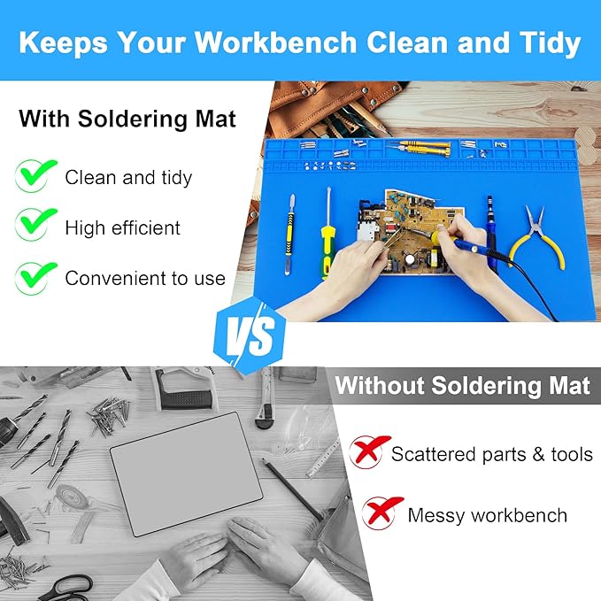 Extra Large Soldering Mat 23.7''x13.8'' 932°F Heat Resistant Silicone Repair Mat Non-Slip Large Workbench Mat for Soldering Iron, Electronic, Phone, Laptop Repair (Blue)