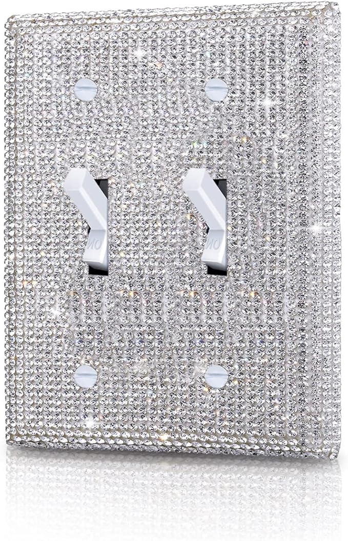 Silver Shiny Silver Rhinestones Switch Wall Plate Double Gang Toggle Light Switch Covers Decorator Plate Outlet Wall Plates