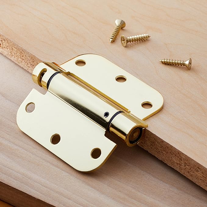 Amazon Basics Self-Closing Door Hinge, 3.5 Inch x 3.5 Inch, Polished Brass, 1-Piece, Hardware Included