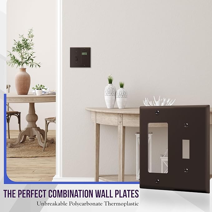 ENERLITES Combination Toggle Light Switch/Decorator Light Switch Plate, Double Switch Wall Plate, Standard Size 2-Gang 4.50" x 4.57", Polycarbonate Thermoplastic, 881131-BR, Brown