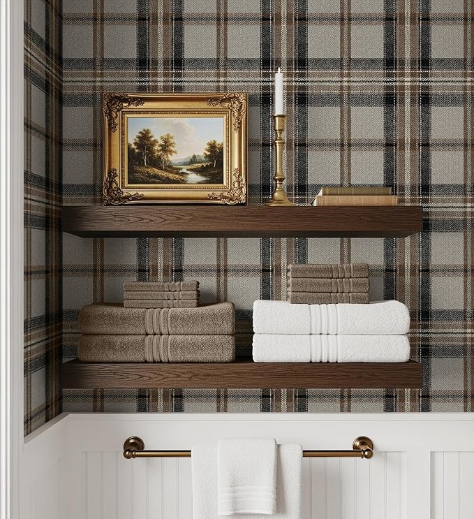 NextWall Harry & Grace Herringbone Plaid Premium Matte Non-Woven Peel and Stick Wallpaper (Cliffside)