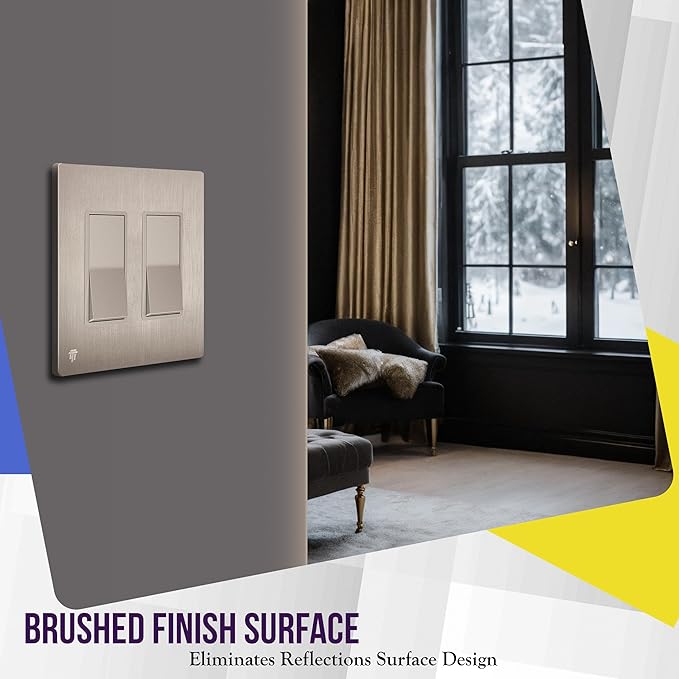 ENERLITES Elite Series Screwless Decorator Wall Plate Child Safe Outlet Cover, Glossy, Size 2-Gang 4.68" H x 4.73" L, Unbreakable Polycarbonate Thermoplastic, SI8832-BNK-10PCS, Brushed Nickel 10 Pack