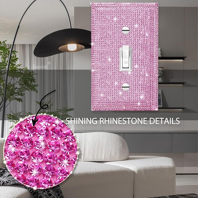 Silver Shiny Pink Rhinestones Light Switch Cover Plate Decorative Wall Plate Rhinestones Single Light Switch Cover