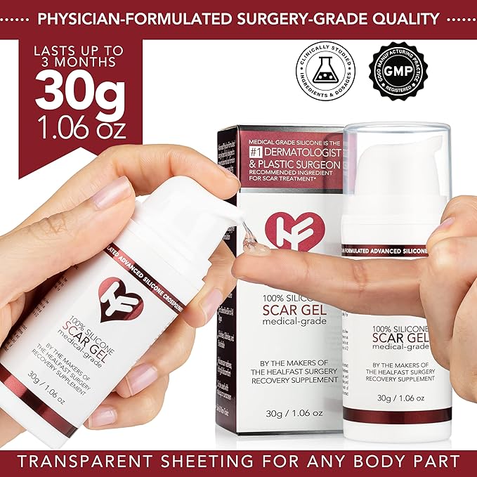 HealFast Silicone Scar Gel & Cream for Surgical Scars - Medical Grade Scar Treatment & Removal for Keloid, Acne, Burns, C Section, Stretch Marks - Physician Formulated Advanced Silicone Gel for Scars