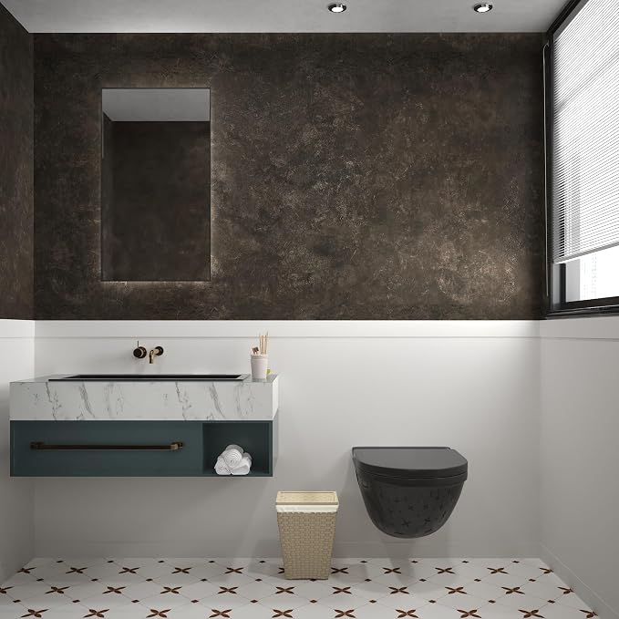 3yecao 16"×1181" Big Roll Large Size Thick Dark Brown Tan Grey Concrete Wallpaper Peel and Stick Vinyl Wrap Glossy Waterproof Taupe Charcoal Gray Concrete Cement Contact Paper for Bedroom Office Walls