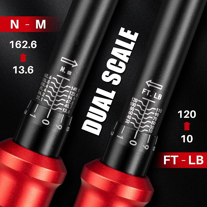 3/8-Inch Drive Click Torque Wrench-10-120 Ft-Lb for Car Motorcycle | Dual-Direction Adjustable Torque Wrench(13.6-162.6Nm), 72T Dual Range Scales, High 3% Precision for Bike,Wheel Machinery DIY
