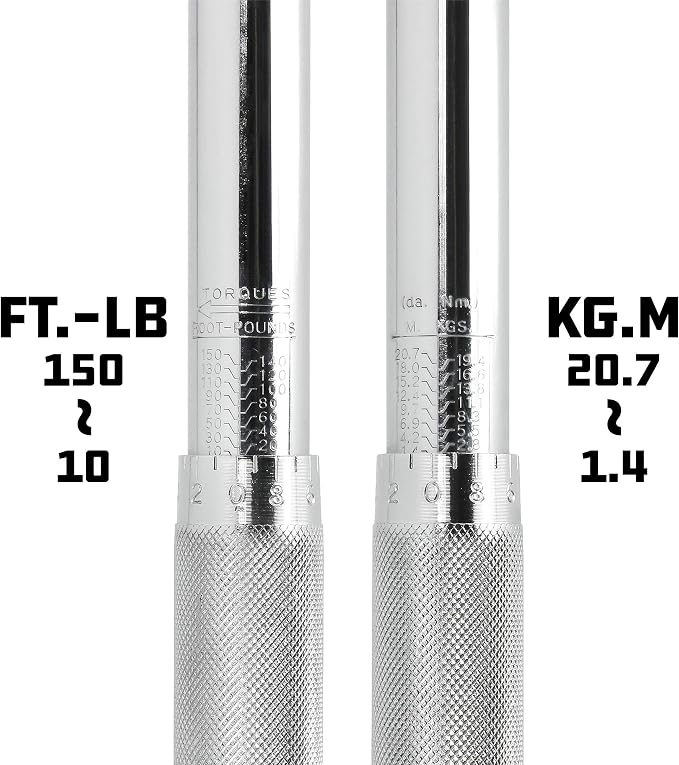 Powerbuilt Micrometer Torque Wrench, 1/2-Inch Drive, Reversible Ratchet Clicks, Lockable, 30 to 150 Foot Pound Range - 644999