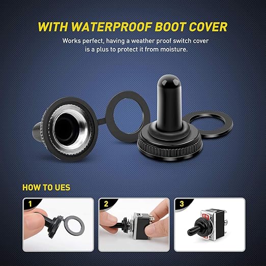 Nilight 5 Pack 6Pin Heavy Duty Rocker Toggle Switch 15A 250V 20A 125V DPDT 6 Pin ON/Off/ON Switch Metal Bat Waterproof Boot Cap Cover