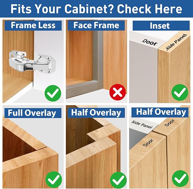 TamBee Soft Close Hinges, 90 Degree Kitchen Cabinet Door Hinges - No drilled, Concealed, Soft Close for Cabinet, Cupboard with Mounting Screws 4 Pack