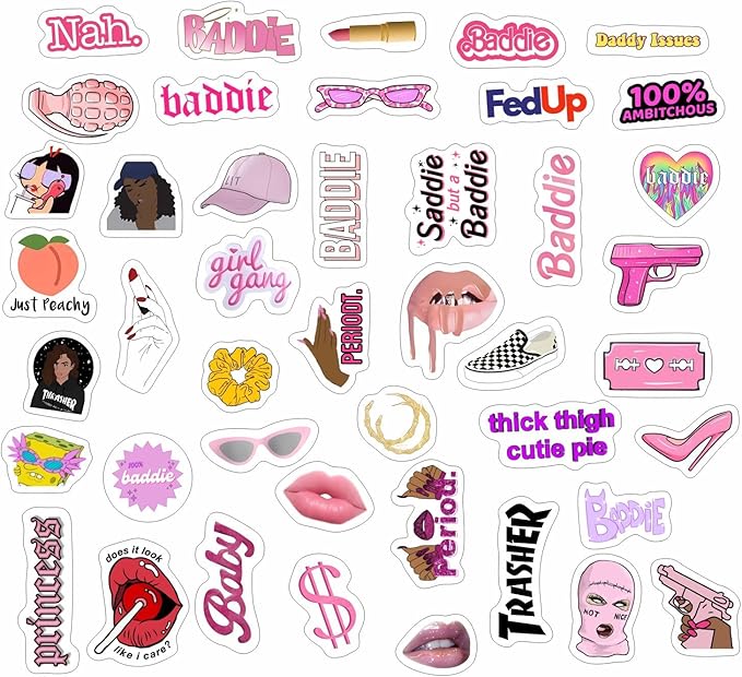BulbaCraft Baddie Stickers and Laptop Decals — Baddie Party Decorations, Aesthetic Slay Stickers for Water Bottles, Gifts for Women & Men