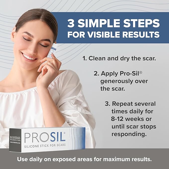 ProSIL Silicone Scar Stick - Scar Gel for Surgical Scars, Acne, & Burns - Silicone Gel for Scars is Safe for Children, Men & Women - Silicone Scar Gel Provides Effective Scar Therapy, 17g