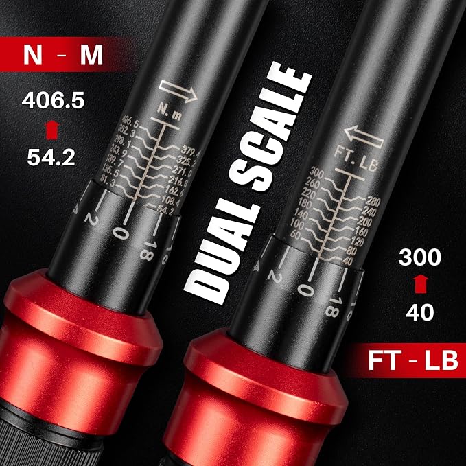 1/2-Inch Drive Click Torque Wrench-40-300 FT.LB for Car Moto Truck | Dual-Direction Adjustable 72 Tooth Torque Wrench(54.2-406.5 Nm), Dual Range Scales, High 3% Precision for RV Farmer off‑road