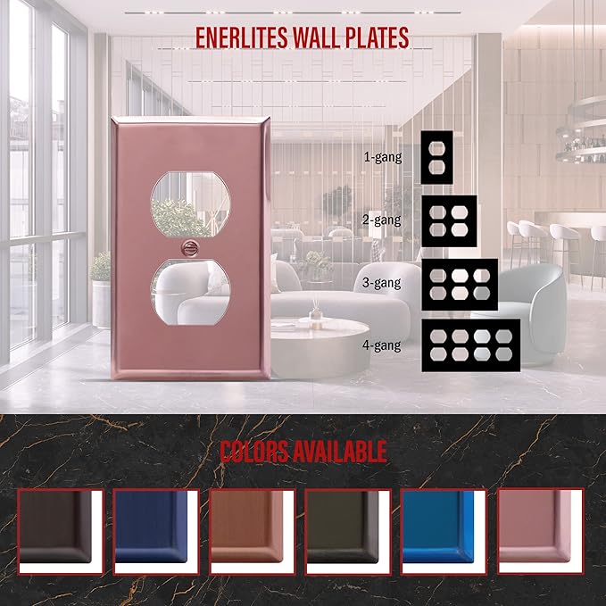 ENERLITES Duplex Receptacle Metal Wall Plate, Stainless Steel Outlet Cover, Corrosion Resistant, Standard Size 1-Gang 4.50" x 2.76", Stainless Steel 201, 7721-PRG, Polished Rose Gold