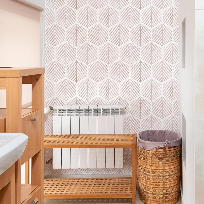 MelunMer Modern Peel and Stick Wallpaper Boho Contact Paper 17.3''×590'' | Pink and White Self Adhesive Removable Wallpaper for Bedroom/Bathroom Waterproof Geometric Contact Paper for Cabinets, Drawer