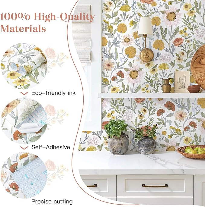 Dimoon 197"x17.3" Contact Paper Peel and Stick Wallpaper Floral Wallpaper for Cabinets Drawers White and Pink Bathroom