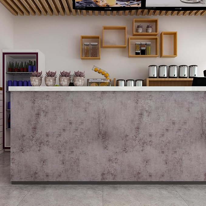 BOMENG Purple Peel & Stick Wallpaper - Metallic Concrete Wall Covering - Silver Rusty Industrial Cement - Self-Adhesive - 31.5"x157.5"