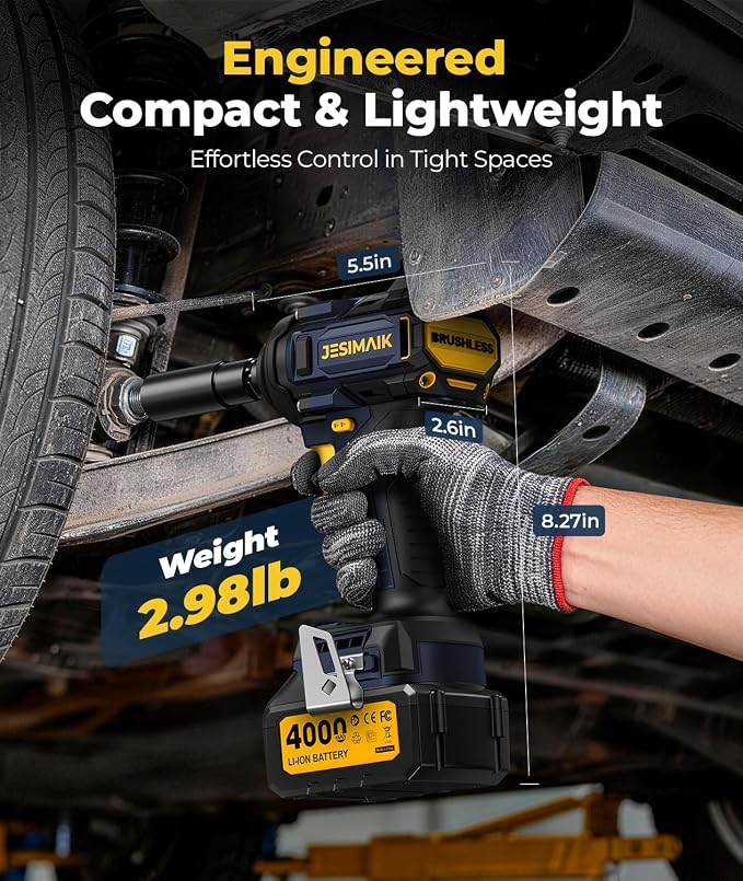 JESIMAIK Cordless Impact Wrench 1200N (900Ft-lbs) 1/2'' High Torque Impact Wrench with 2×4.0Ah Batteries, Impact Gun with 4impact modes & 5 Sockets & Case for Car, Truck, Mower