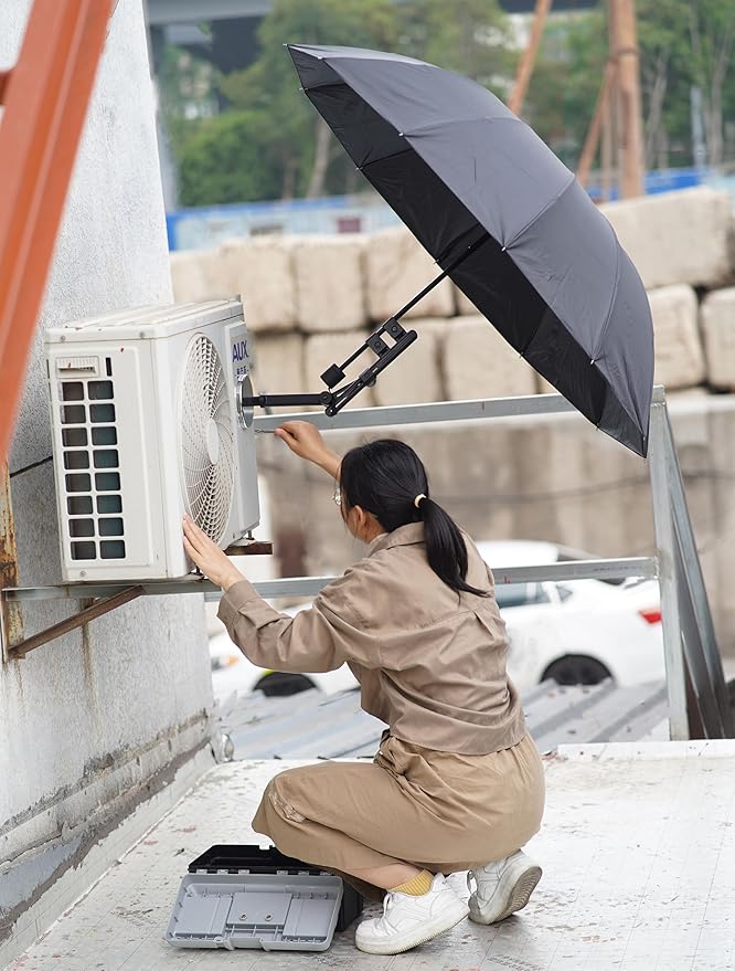 HVAC Umbrella with Magnetic Base, Dual-Axis 360° Rotation, Oversized Magnetic Stand & Height Adjustment, Stay Dry and Cool for Outdoor Work（52" Black）