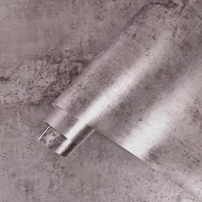 BOMENG Metallic Concrete Peel and Stick Silver Rustic Industrial Wallpaper for Countertops and Walls - 24"x197" Purple