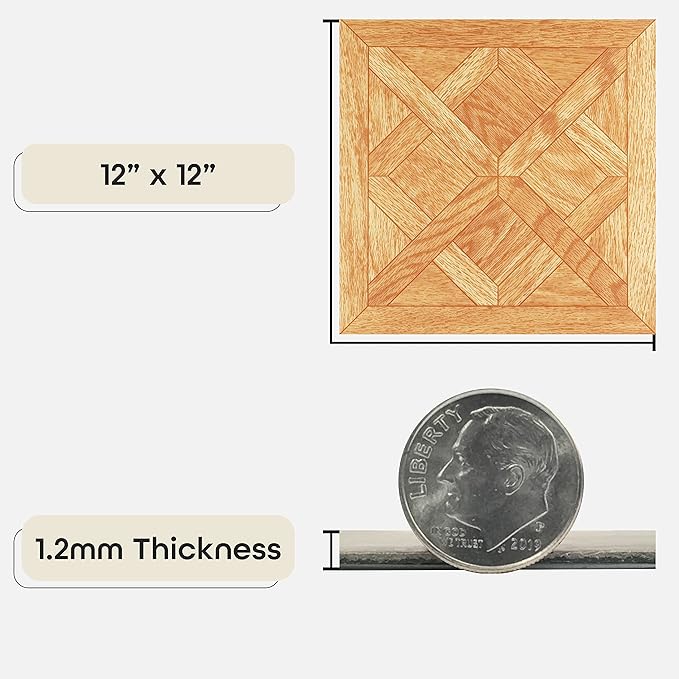 Nexus Self Adhesive 12-Inch Vinyl Floor Tiles, 20 Tiles - 12" x 12", Classic Parquet Oak Slate Pattern - Peel & Stick, DIY Flooring for Kitchen, Dining Room, Bedrooms & Bathrooms by Achim Home Decor