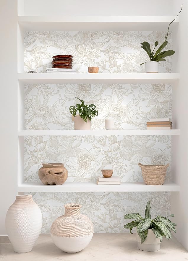 78.7"x17.3" Peel and Stick Wallpaper Floral Beige Neutral White Boho Contact Paper Modern Wallpaper Removable Self Adhesive Wall Paper Bedroom Bathroom Kitchen Thicken Waterproof Vinyl Roll