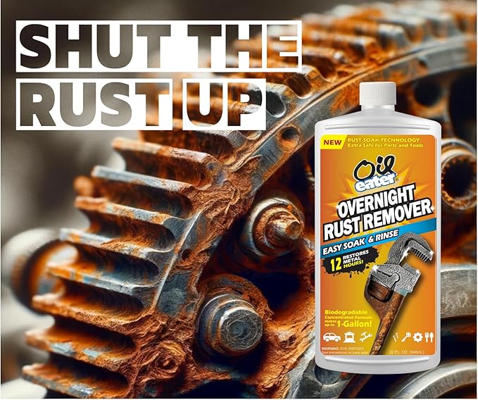 Oil Eater Overnight Rust Remover - Safe & Easy Soak for Tools, Auto Parts, Antiques, 32oz Concentrate - Makes 1-Gallon