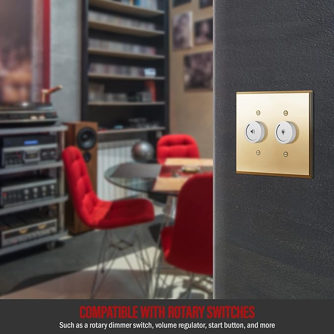 ENERLITES Dual Toggle Light Switch Metal Wall Plate, Stainless Steel Switch Cover, Corrosion Resistant, Mid-Size 2-Gang 4.88" x 4.92", Stainless Steel 201, 7712M-PB, Polished Brass (Pack of 1)