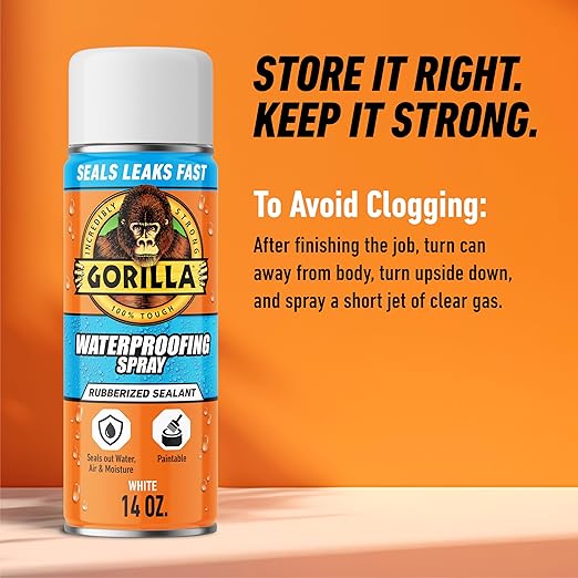 Gorilla Waterproofing Spray, Rubberized Sealant, White, 14 Ounce (Pack of 2) - Seals Out Water, Air, and Moisture