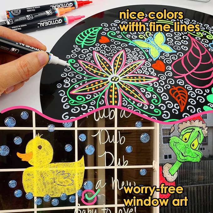 GOTIDEAL Liquid Chalk Markers, Fine Tip 8 Colors Washable Window Chalkboard Glass Pens, Paint and Drawing for Car, Blackboard, & Bistro,Non-Toxic,Wet Erase - Reversible Tip