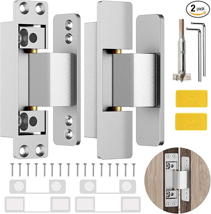 4.5" Hidden Door Hinge/Concealed Hinges,Invisible Hinges,Invisible Door Silent Door Hinge 110 Degree Swing Hinge 2-Way Adjustable Butt Hinge 4.5 x 2 x 1 (2, Silver)