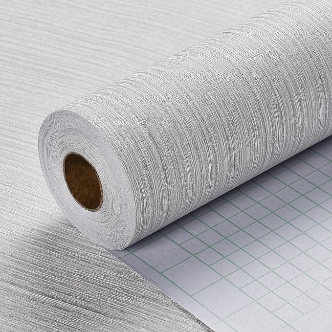 Haimin Grasscloth Wallpaper Textured 24in X 393in Fabric Contact Paper Wall Paper Textured Linen Peel and Stick Self-Adhesive Thick Vinyl Embossed Film Wallpaper (Beige Grey)