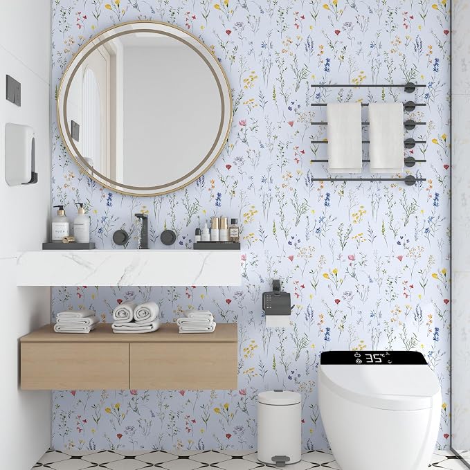 ILHIIOR Colorful Floral Peel and Stick Wallpaper Leaf Vintage Contact Paper White Floral Wall Paper Removable Wallpaper Self Adhesive for Cabinet Drawers Wall Decor 17.5''x118.1''