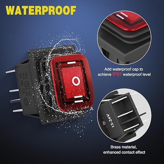 Nilight 6Pin On Off On Rocker Switch 2PCS Red LED Lighted IP67 Waterproof DPDT 3 Position Latching 20A 12VDC 125VAC Motor Toggle for Car Boat Automotive Vehicles