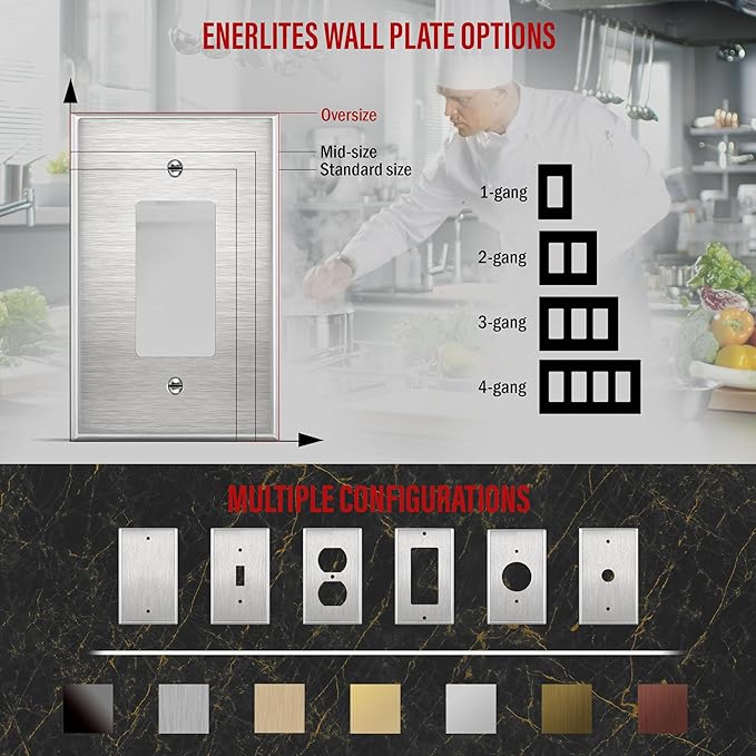 ENERLITES Decorator Switch or Receptacle Outlet Metal Wall Plate, Corrosion Resistant, Over Size 1-Gang 5.5" x 3.5", UL Listed, 7731O, 430 Stainless Steel, Silver