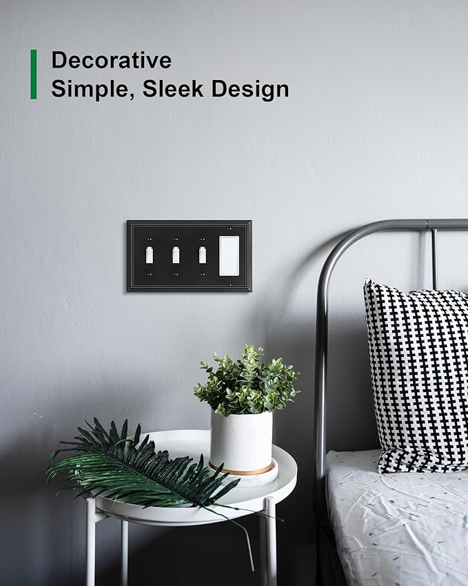 2-Pack Combo Triple Toggle/Decorator Outlet Cover Plate, Black Decorative Switch Plates and Outlet Covers, Durable Natural Bamboo Fiber Wall Plates for Electrical Outlet, Receptacle, GFCI Outlet