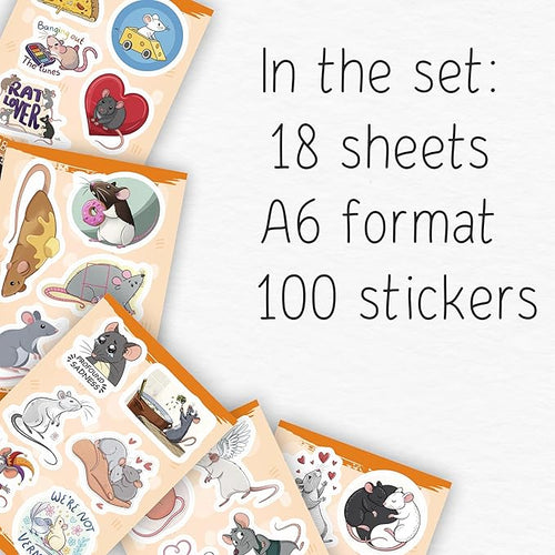 100Pcs Сute Rat Stickers for Water Bottle, Laptop - Funny Rat Gifts, Party Supplies & Party Decorations - Mouse Stickers and Decals - Gift for Women & Men