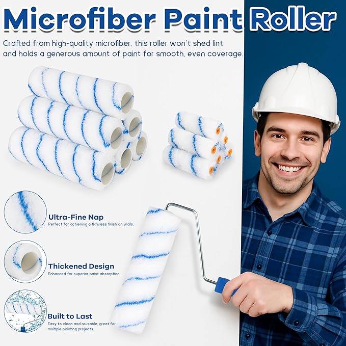 28 PCS Paint Roller Kit with Extension Pole, 4" 9" Paint Roller with Tray, Paint Brushes Set for Professional Painting, House Wall Ceiling Painting Supplies for All Latex and Oil Paints & Stains