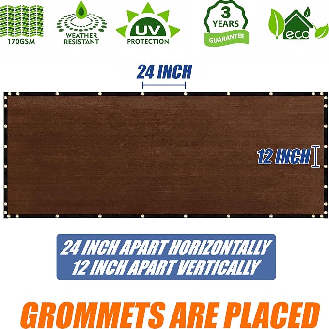 Amgo Custom Made 8' x 68' Brown Fence Privacy Screen Windscreen with Bindings & Grommets, Heavy Duty for Commercial and Residential, 90% Blockage, Cable Zip Ties Included (We Customize)